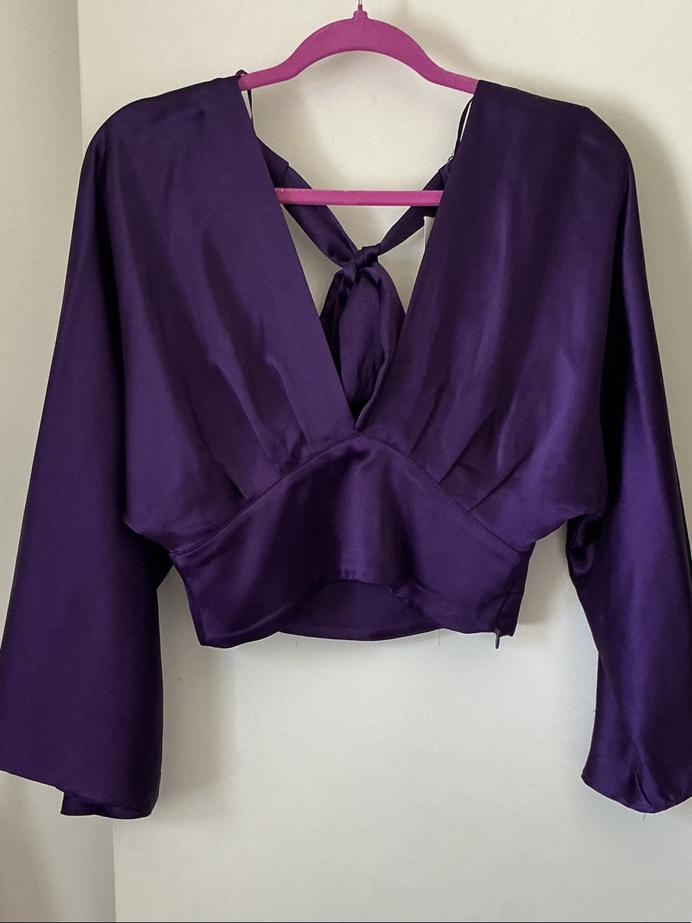 ZARA Purple Satin V-Neck Tie-Back Women's Top